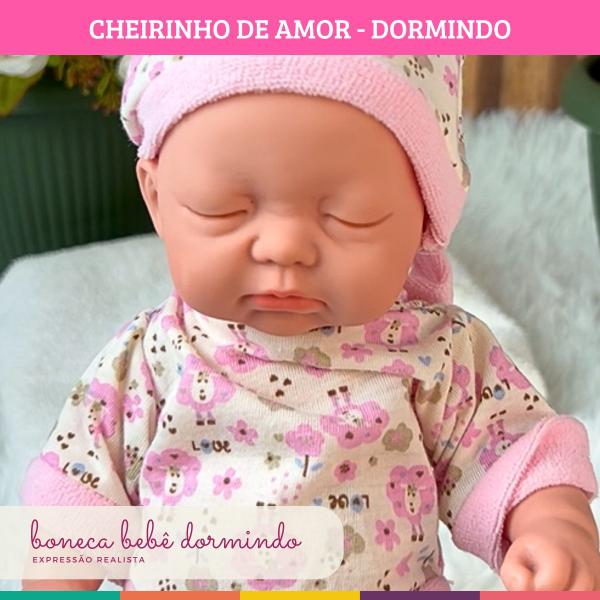 Imagem de Boneca Bebê Reborn Mini Cheirinho Amor Petit Dormindo 23 Cm