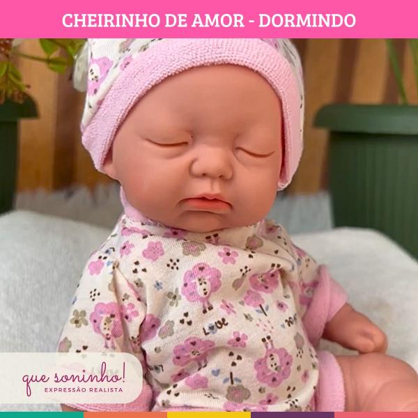 Imagem de Boneca Bebê Reborn Mini Cheirinho Amor Petit Dormindo 23 Cm