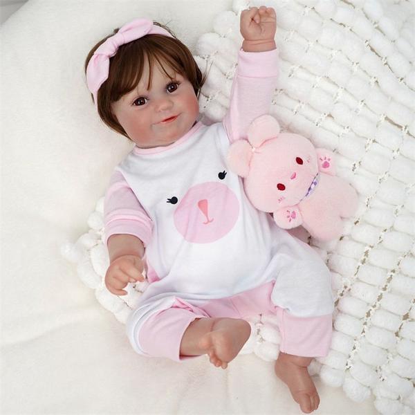 Imagem de Boneca Bebê Reborn Realista Brastoy Silicone Conjunto de Roupa Chupeta Mamadeira e Pelúcia Pode Dar Banho Roupa 