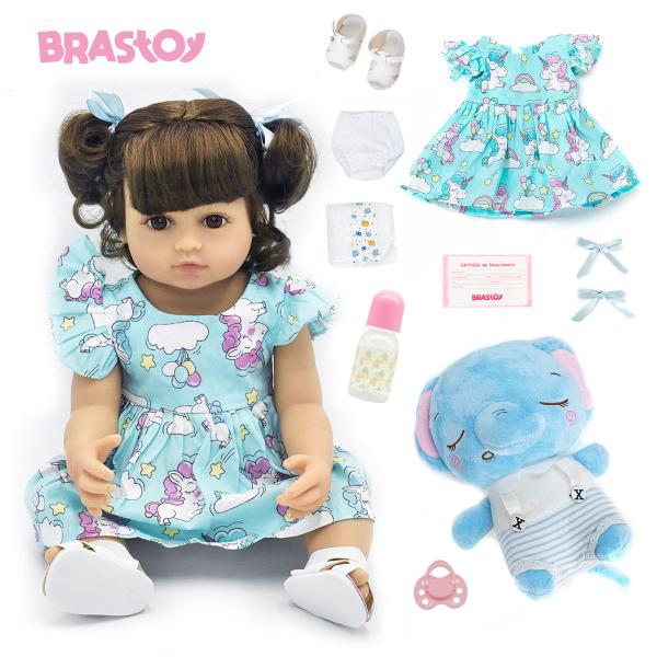 Boneca Bebê Reborn Realista Brastoy Silicone Conjunto de Roupa Chupeta Mamadeira e Pelúcia Imagem de Boneca Bebê Reborn Realista Brastoy Silicone Conjunto de Roupa Chupeta Mamadeira e Pelúcia