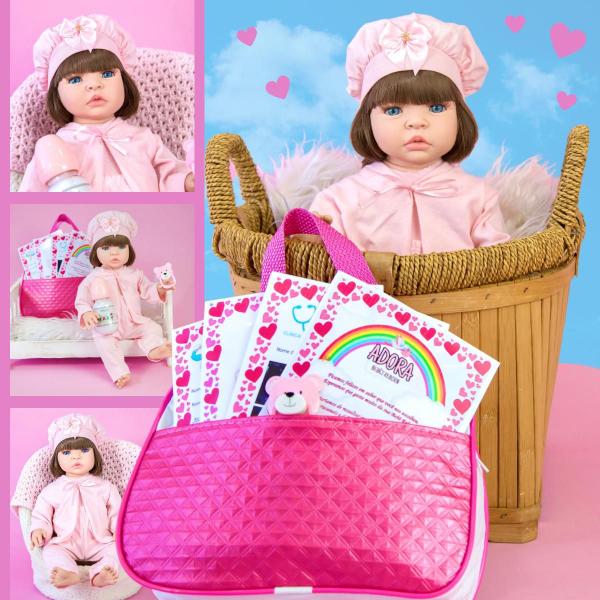 Imagem de Boneca Bebê Reborn Realista Com Bolsa Original Silicone Vestido Pode Dar Banho