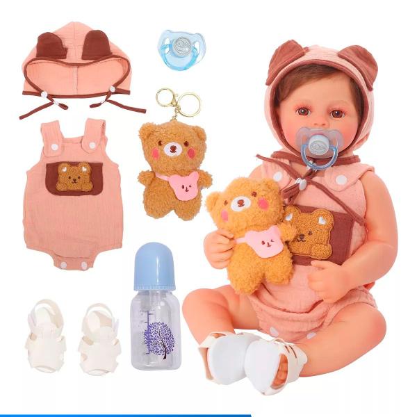 Imagem de Boneca Bebê Reborn Realista Lançamento Brastoy 100% Silicone Kit Conjunto de Roupa Chupeta Mamadeira e Pelúcia Menino ou Menina