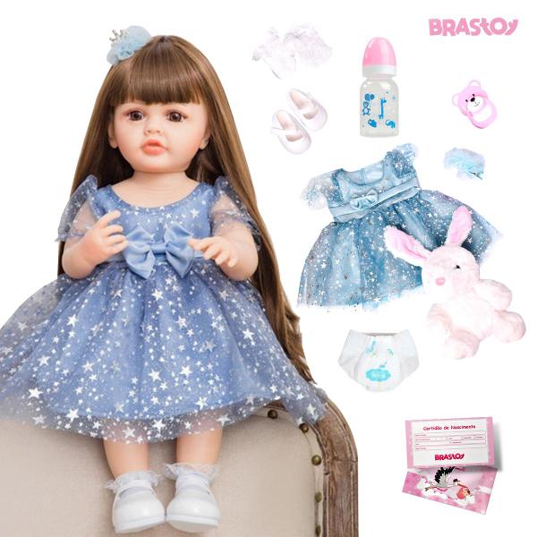 Imagem de Boneca Bebê Reborn Realista Lançamento Brastoy 100% Silicone Kit Conjunto de Roupa Chupeta Mamadeira e Pelúcia Menino ou Menina