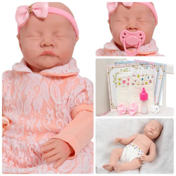 Imagem de Boneca Bebê Reborn Recém Nascida Vestido Salmão 11 Itens