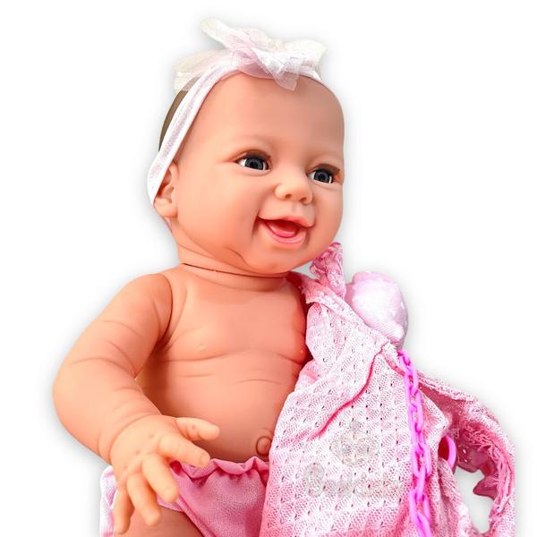 Imagem de Boneca Bebê Reborn Vinil Dengo Chupeta Naninha Roupa Rosa