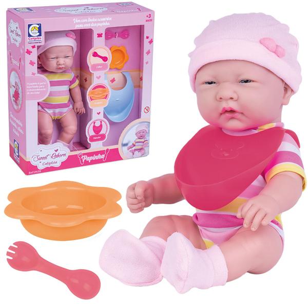 Imagem de Boneca Bebê Sweet Reborn Papinha Em Vinil Com Acessórios Comidinha Do Neném - Cotiplás