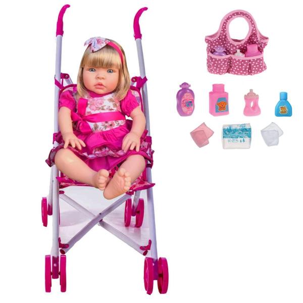 Boneca Bebe Tipo Reborn 912 Com Carrinho Bebê e Bolsinha - Sid Nyl Imagem de Boneca Bebe Tipo Reborn 912 Com Carrinho Bebê e Bolsinha