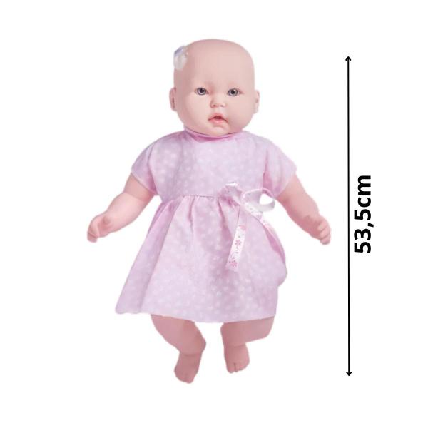 Imagem de Boneca Bebezao 53,5cm Meninas Bebe Gabi Vestidinho Rosa Com Chupeta Lacinho Super Toys