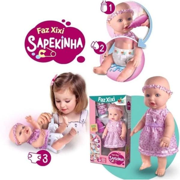 Imagem de Boneca Bebezão Sapekinha Faz Xixi Menina C/ Fralda E Mamadeira Milk Brinquedos Envio Imediato