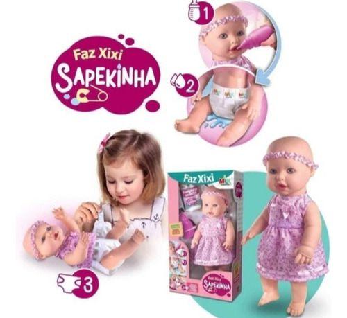 Imagem de Boneca Bebezão Sapekinha Faz Xixi Menina C/ Fralda E Mamadeira Milk Brinquedos Envio Imediato