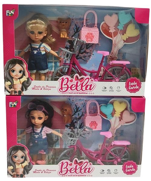 Imagem de Boneca Bella Brinquedo Infantil Com Bicicleta e Acessórios