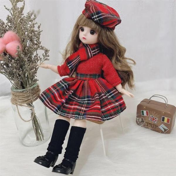 Imagem de Boneca BJD de 30cm com 12 Articulações - Olhos Marrons e Vestido para Meninas