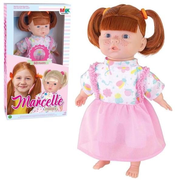 Imagem de Boneca Brinquedo Marcelle Ruiva 60 Frases + Carrinho Rosa