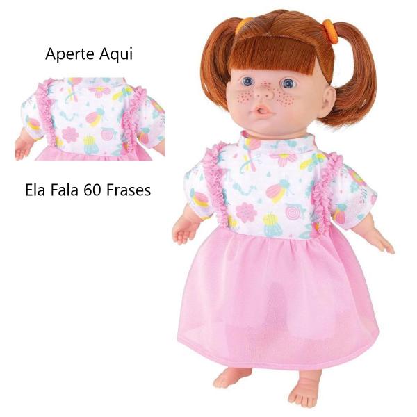 Imagem de Boneca Brinquedo Marcelle Ruiva 60 Frases + Carrinho Rosa