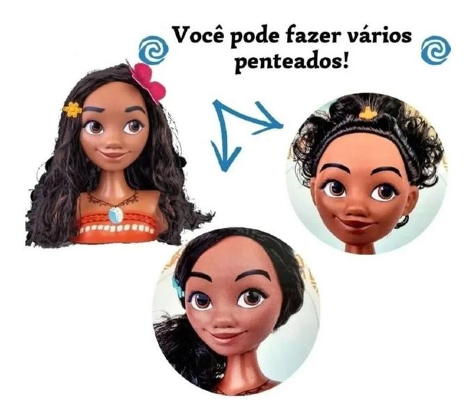 Imagem de Boneca Busto Da Moana Disney Infantil C/ Acessórios Penteado