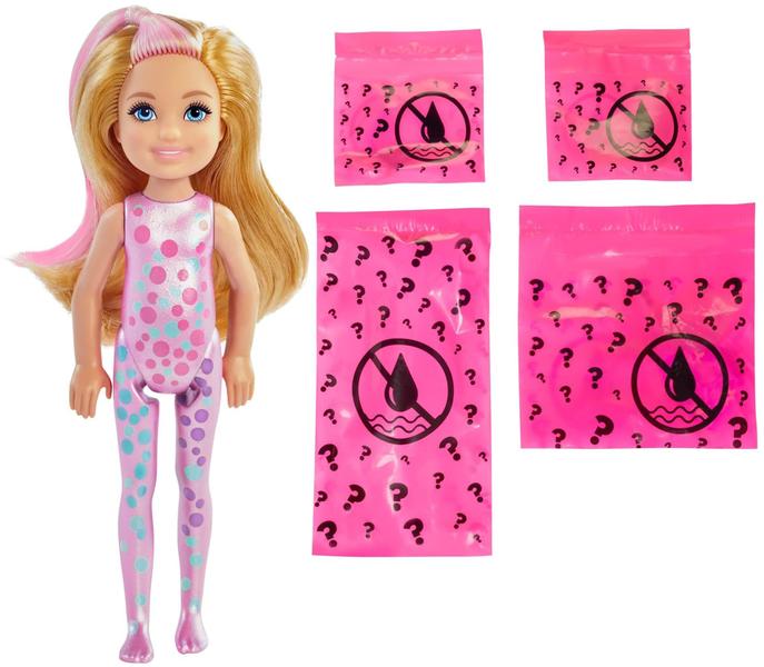 Imagem de Boneca Chelsea Color Reveal da Barbie: 6 surpresas, mudança de cor no cabelo e visual de confete