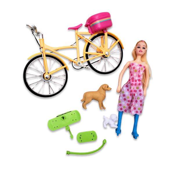 Imagem de Boneca Ciclista com 2 Cachorros Brinquedo Infantil com Som