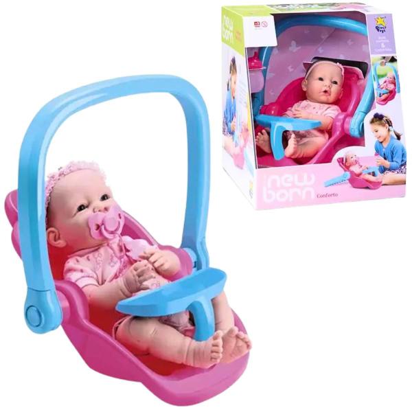 Imagem de Boneca Com Bebê Conforto Infantil Menina 2x1 Cadeirinha Com Chupeta E Mamadeira Brinquedo Divertoys