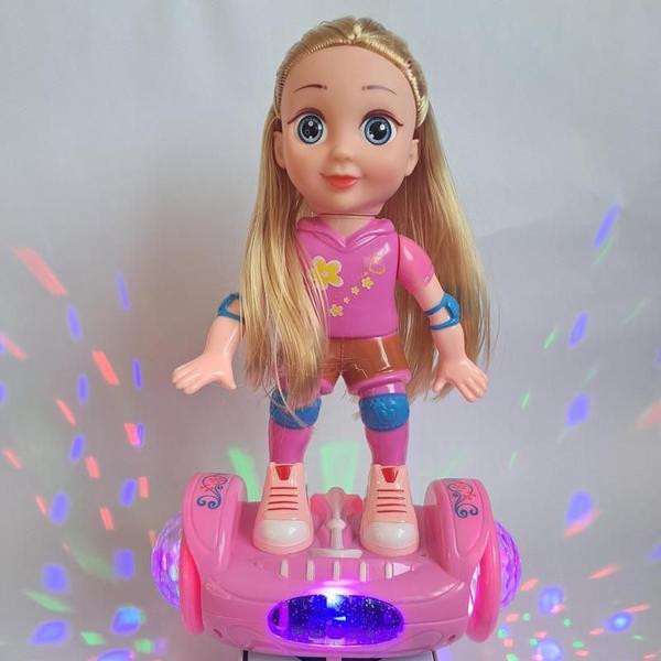 Imagem de Boneca Com Luzes Notas Brilhantes Skate Elétrico Hoverboard