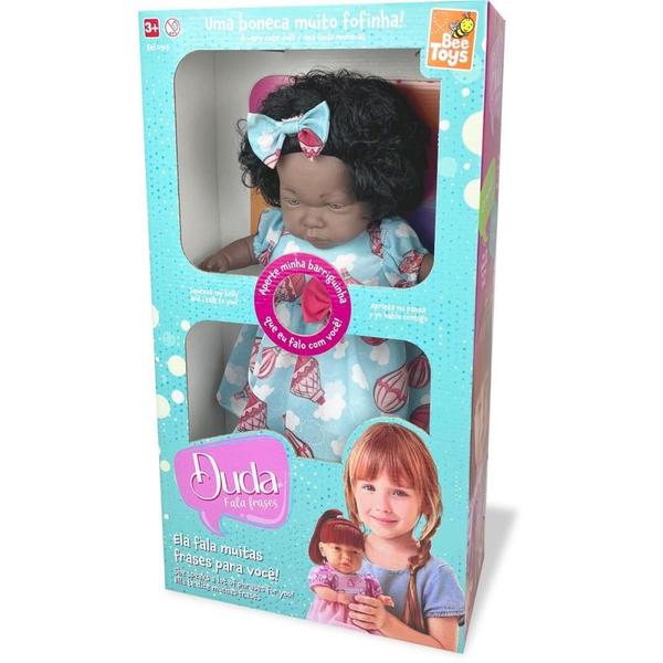 Boneca com Mecanismo Duda Fala Frases Negra 38CM - Bee TOYS Imagem de Boneca com Mecanismo Duda Fala Frases Negra 38CM