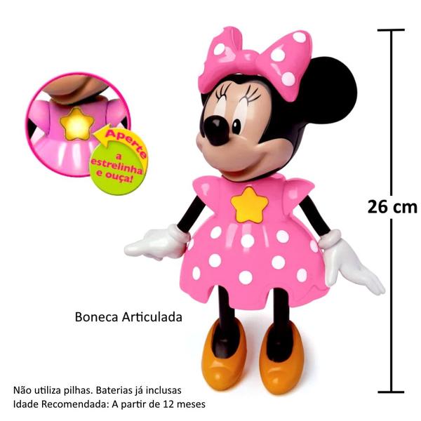 Boneca da Minnie que fala Vestido Rosa Articulada 26cm Elka Imagem de Boneca da Minnie que fala Vestido Rosa Articulada 26cm Elka