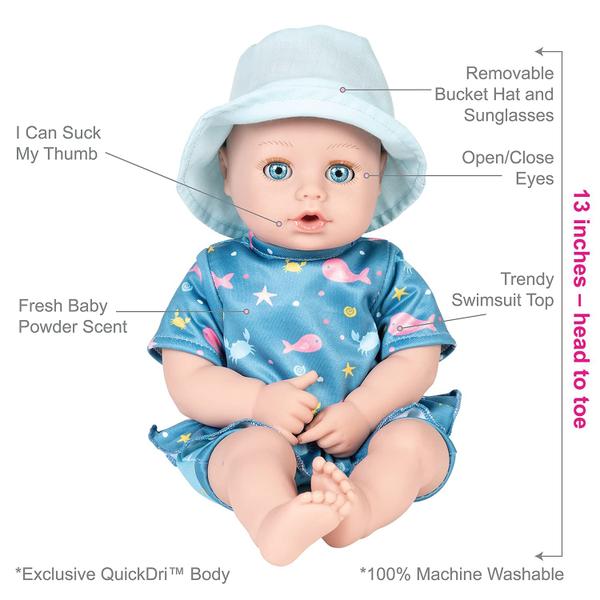 Boneca de brinquedo Adora Beach Baby Sunny com sardas ativadas pelo sol 13" Imagem de Boneca de brinquedo Adora Beach Baby Sunny com sardas ativadas pelo sol 13"