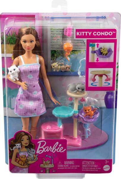 Imagem de Boneca de brinquedo Barbie Kitty Condo e animais de estimação com 5 bonecos de gatinhos