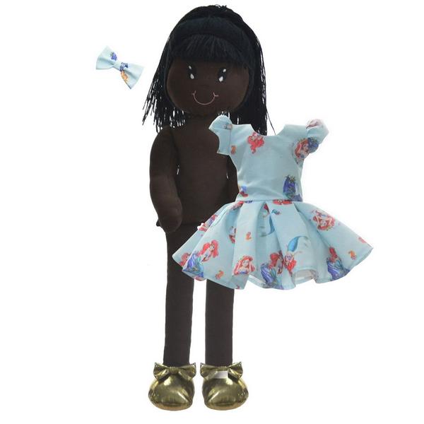 Imagem de Boneca de Pano Nina com Roupa tema Pequena sereia Ariel - Negra