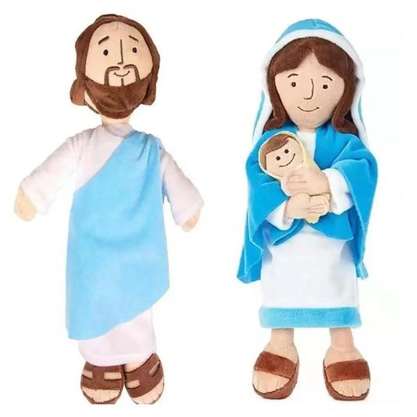 Imagem de Boneca de Pelúcia Jesus e Maria - Brinquedo Macio para Bebês