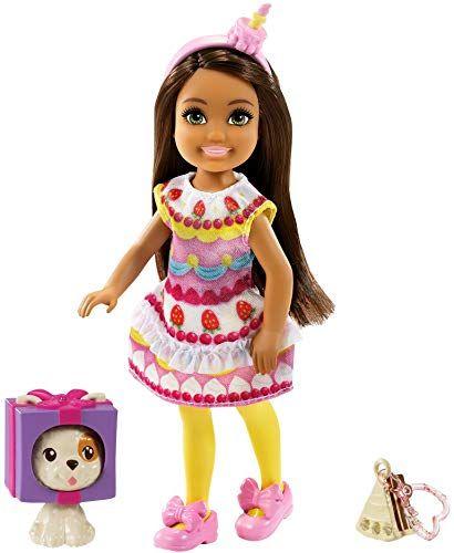 Imagem de Boneca de Vestido do Barbie Club Chelsea (Morena de 6 Polegadas) em Traje de Bolo com Pet e Acessórios, para Crianças de 3 a 7 anos