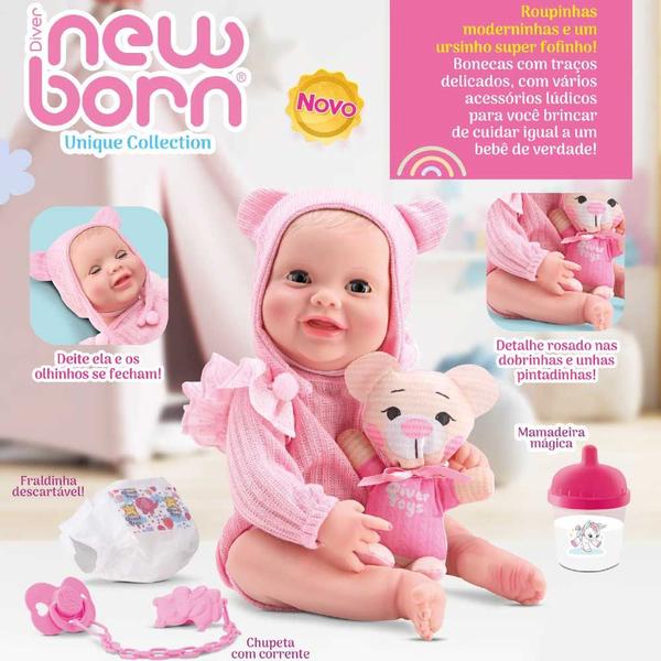 Imagem de Boneca de Vinil - Diver New Born Unique - Body Rosa - Divertoys