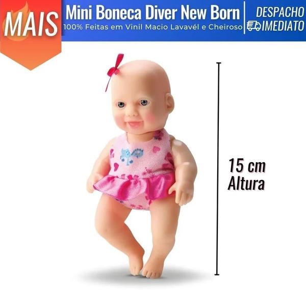 Imagem de Boneca Diver Mini New Born Bonequinhas 100% Vinil Macio 15cm Brinquedos Meninas - Divertoys