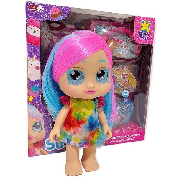 Imagem de Boneca Diver Surprise DOLLS Cabelo PINK/AZUL Divertoys 8171