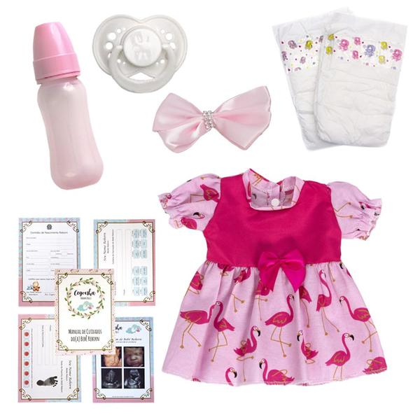 Imagem de Boneca Estilo Reborn 52cm Baby Grande Vestido Rosa + Enxoval