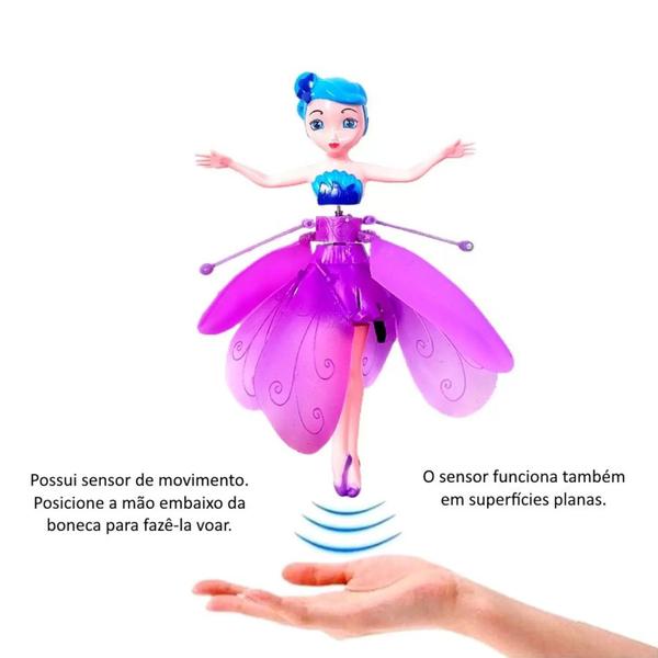 Imagem de Boneca Fada Voadora Brinquedo Infantil de Sensor Com Luzes Recarregável