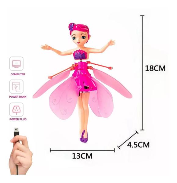 Imagem de Boneca Fada Voadora Brinquedo Infantil de Sensor Com Luzes Recarregável