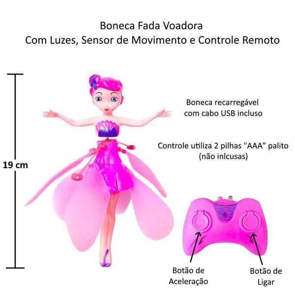 Imagem de Boneca Fadinha Flying Fairy Recarregável Drone com Luz Controle Remoto e Sensor