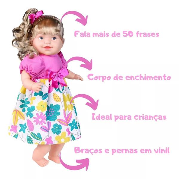 Imagem de Boneca Falante Bebê Thaily Grande 50cm 30 Frases Brinquedo Infatil Menina