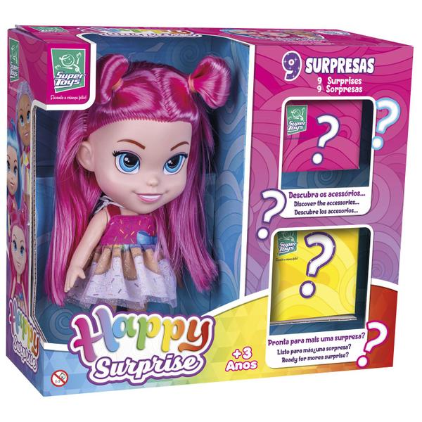 Imagem de Boneca Happy Surprise Com Acessórios Surpresa Cabelo Rosa