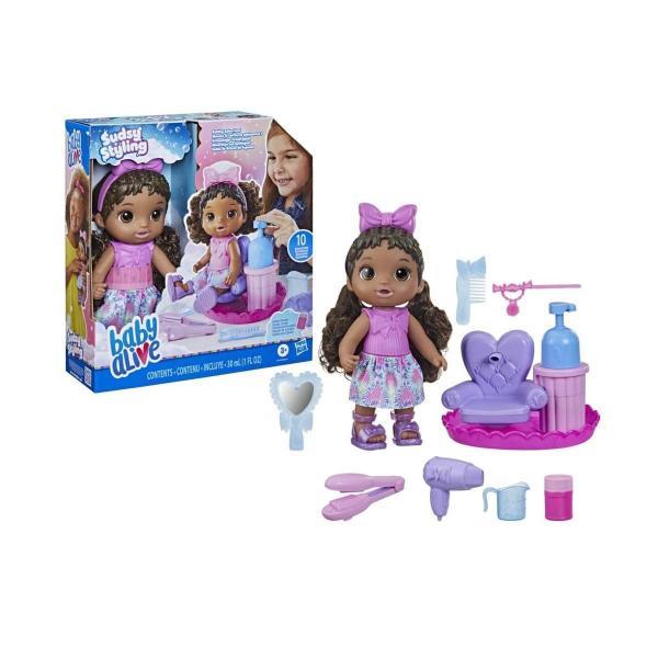 Boneca Infantil Baby Alive Negra Sudsy Styling Hasbro F6147 Imagem de Boneca Infantil Baby Alive Negra Sudsy Styling Hasbro F6147