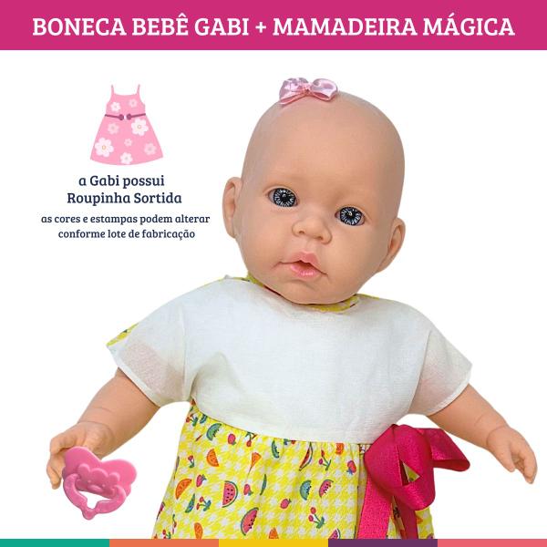 Imagem de Boneca Infantil Criança Menina Gabi Super Realista Mamadeira