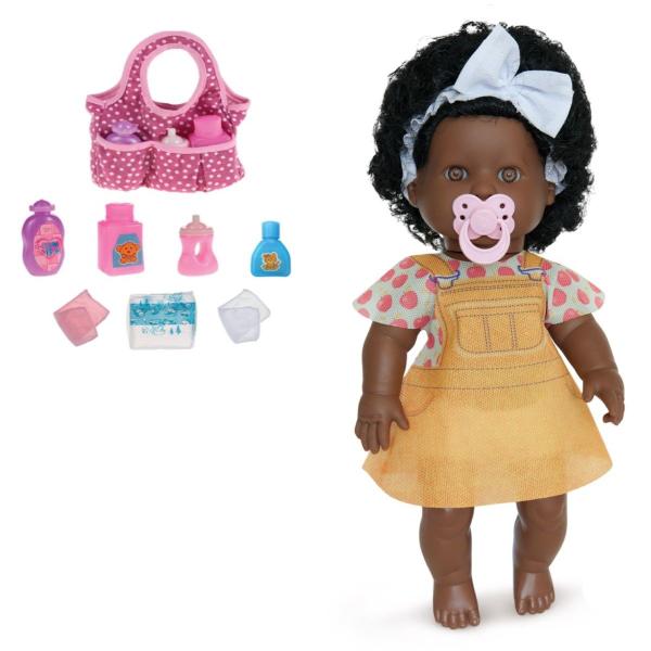 Boneca Infantil Danadinha C/ Chupeta Bebê Negra Com Bolsinha - Milk Brinquedo Imagem de Boneca Infantil Danadinha C/ Chupeta Bebê Negra Com Bolsinha