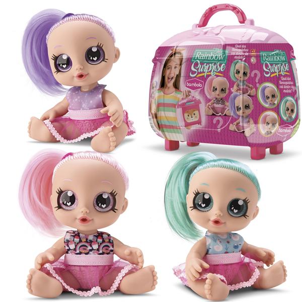 Imagem de Boneca Infantil Maleta Baby Rainbow Surpresa Cabelo Colorido