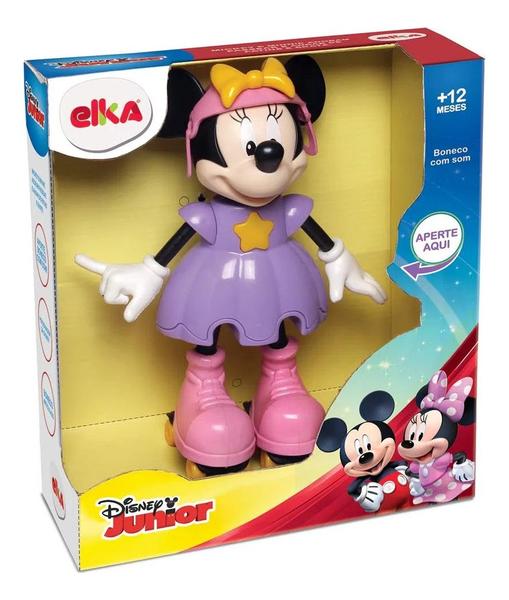 Imagem de Boneca Infantil Minnie Patinadora Com Frases Sons Disney 25cm Para Crianças de 2 Anos