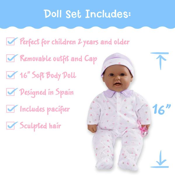 Boneca JC Toys La Baby Hispanic 40 cm, macia e lavável Imagem de Boneca JC Toys La Baby Hispanic 40 cm, macia e lavável