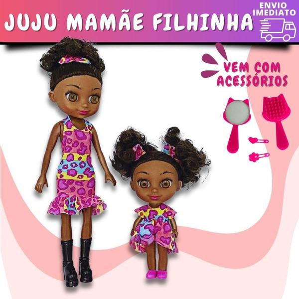 Imagem de Boneca Juju Mommy Mamãe E Filhinha Negra Com Acessórios