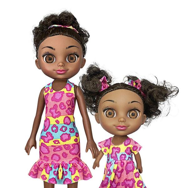 Imagem de Boneca Juju Mommy Mamãe E Filhinha Negra Com Acessórios Infantil Brinquedo Crianças Casinha