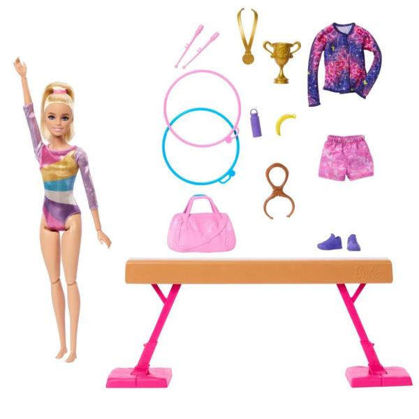 Imagem de Boneca Loira Barbie Ginasta Trave Acessórios - Mattel HRG52