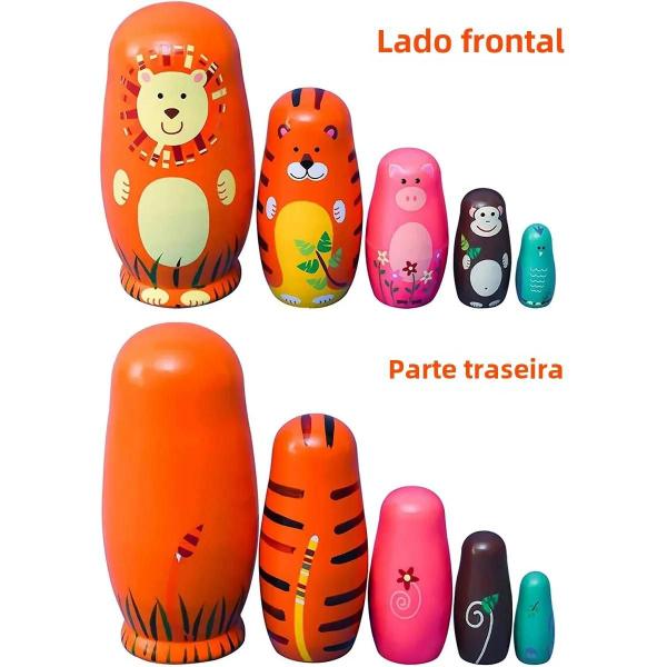 Imagem de Boneca Matryoshka de Madeira Montessori - 5 Peças Pintadas à Mão