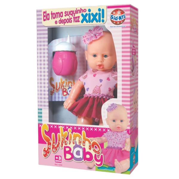 Imagem de Boneca Menina Com Mamadeira Faz Xixi Bebê Em Vinil 28cm Articulada Para Meninas Brinquedos Sid-Nyl